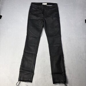 Free People Jeans Women's Size 27 Black Faux Leather Biker  Pants Button Fly